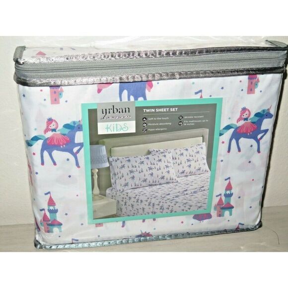 Urban Domain Kids 3 Pc Twin Sheet Set Unicorns Elsa Pink Purple White $60 - Picture 1 of 6